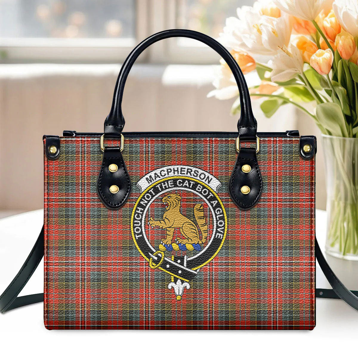 MacPherson Weathered Tartan Crest Leather Handbag