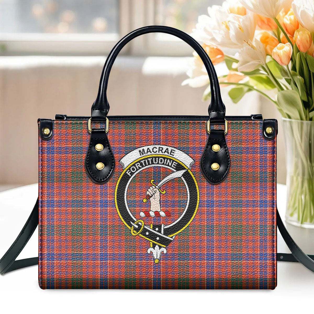 MacRae Ancient Tartan Crest Leather Handbag