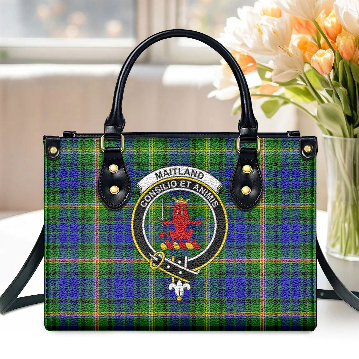 Maitland Tartan Crest Leather Handbag