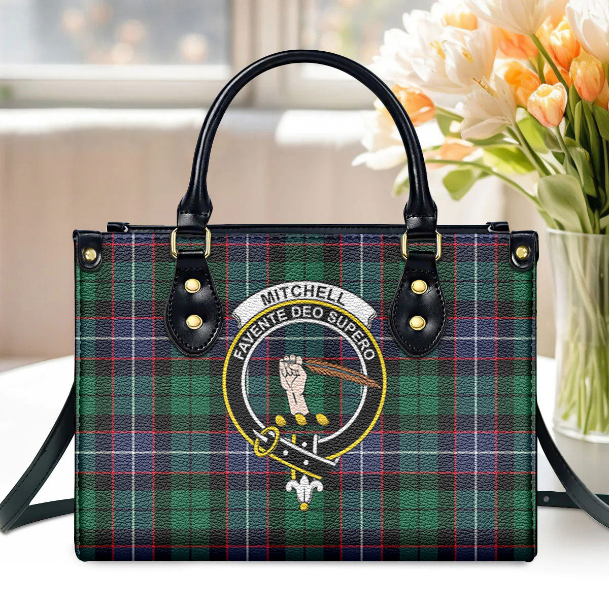 Mitchell Modern Tartan Crest Leather Handbag