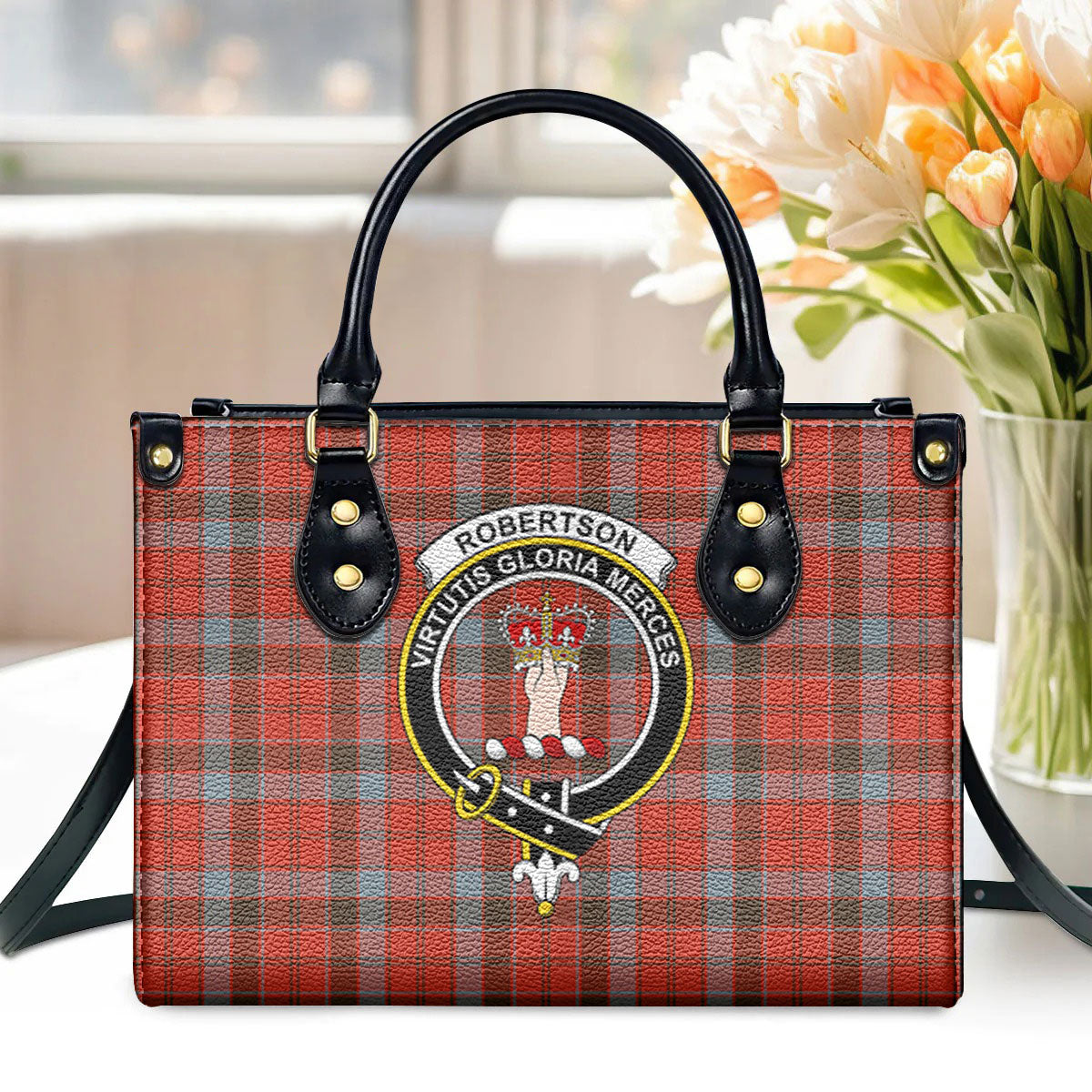 Robertson Weathered Tartan Crest Leather Handbag