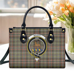 Scott Green Weathered Tartan Crest Leather Handbag