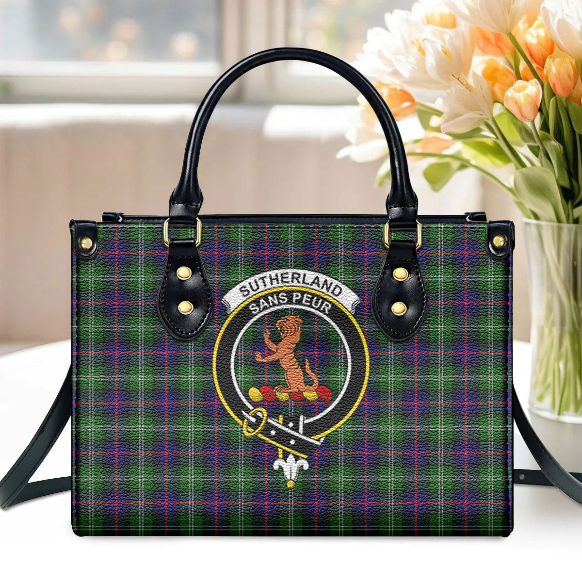 Sutherland Modern Tartan Crest Leather Handbag