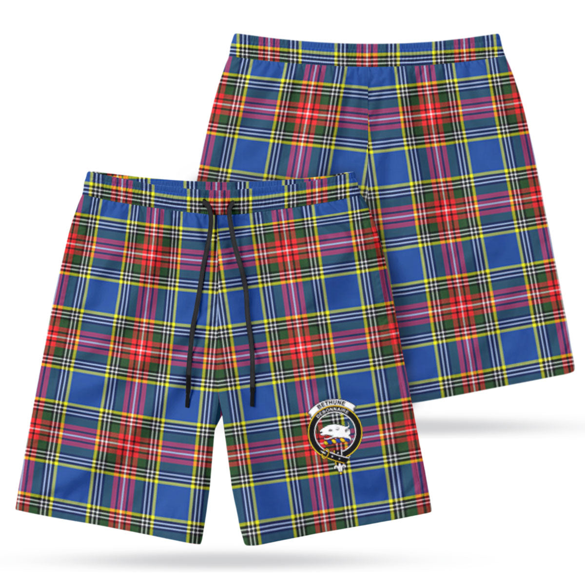 Bethune Modern Tartan Crest Men's Beach Shorts