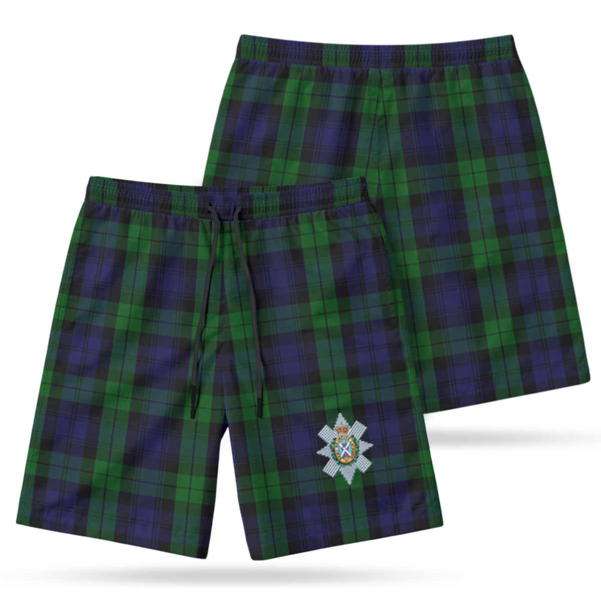 Black Watch Tartan Crest Men's Beach Shorts