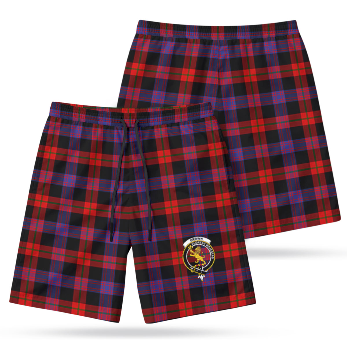 Brown Modern Tartan Crest Men's Beach Shorts