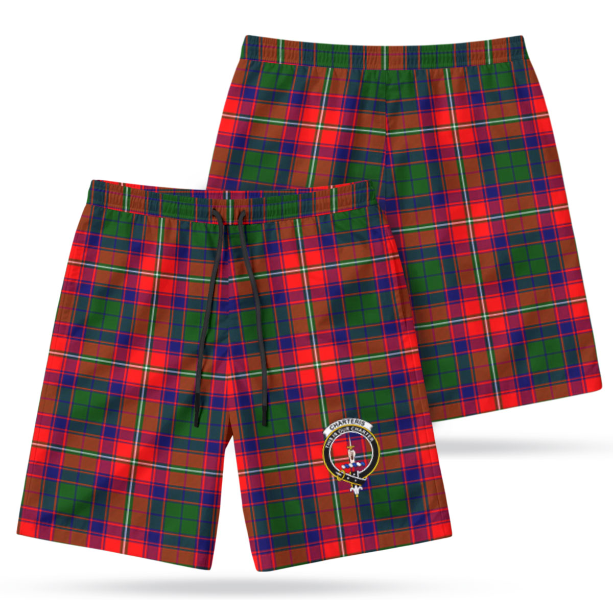 Charteris (Earl of Wemyss) Tartan Crest Men's Beach Shorts
