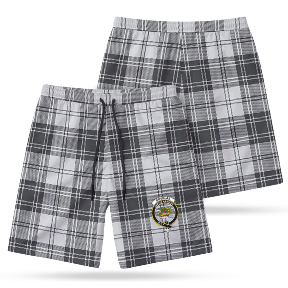Douglas Grey Modern Tartan Crest Men's Beach Shorts