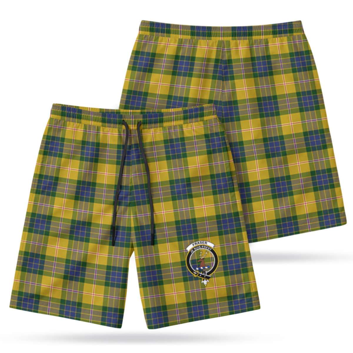 Fraser (of Lovat) Yellow Tartan Crest Men's Beach Shorts