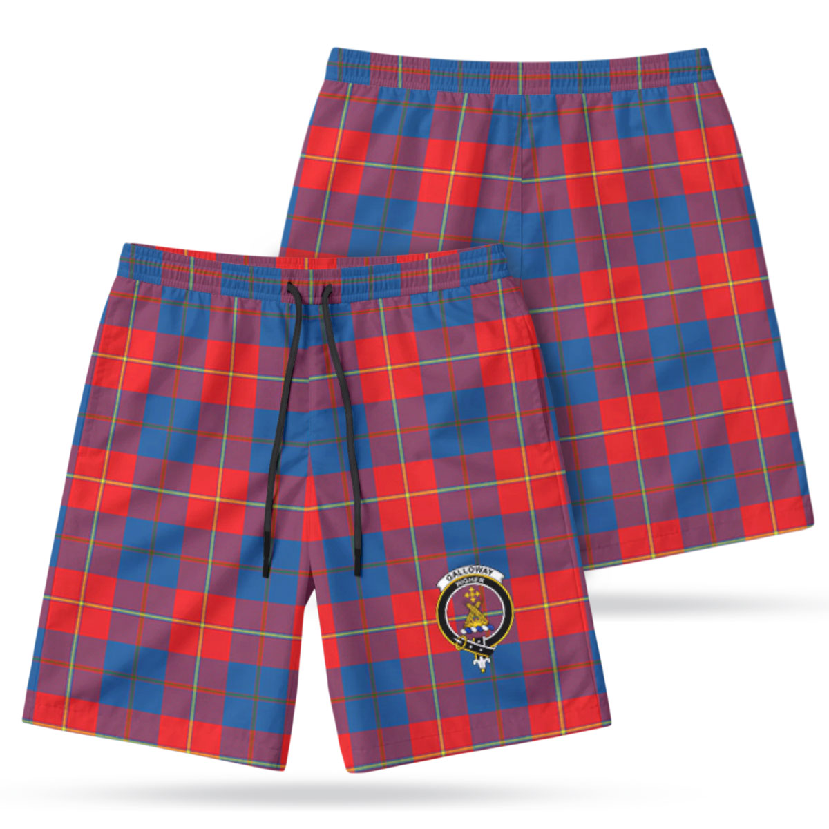 Galloway Red Tartan Crest Men's Beach Shorts