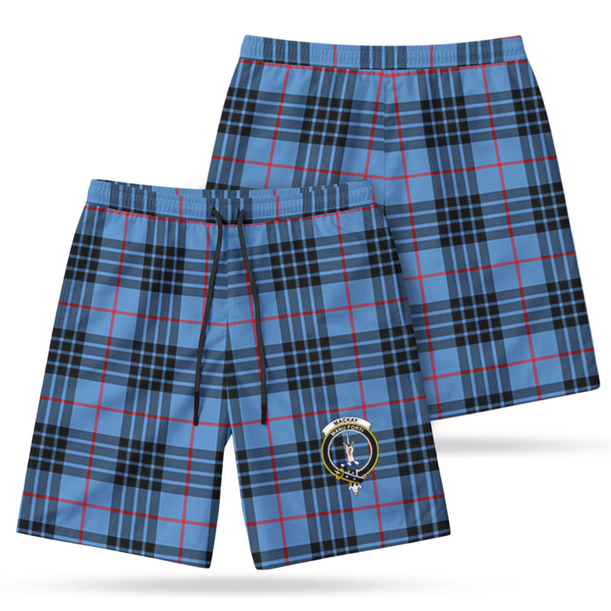 MacKay Blue Tartan Crest Men's Beach Shorts