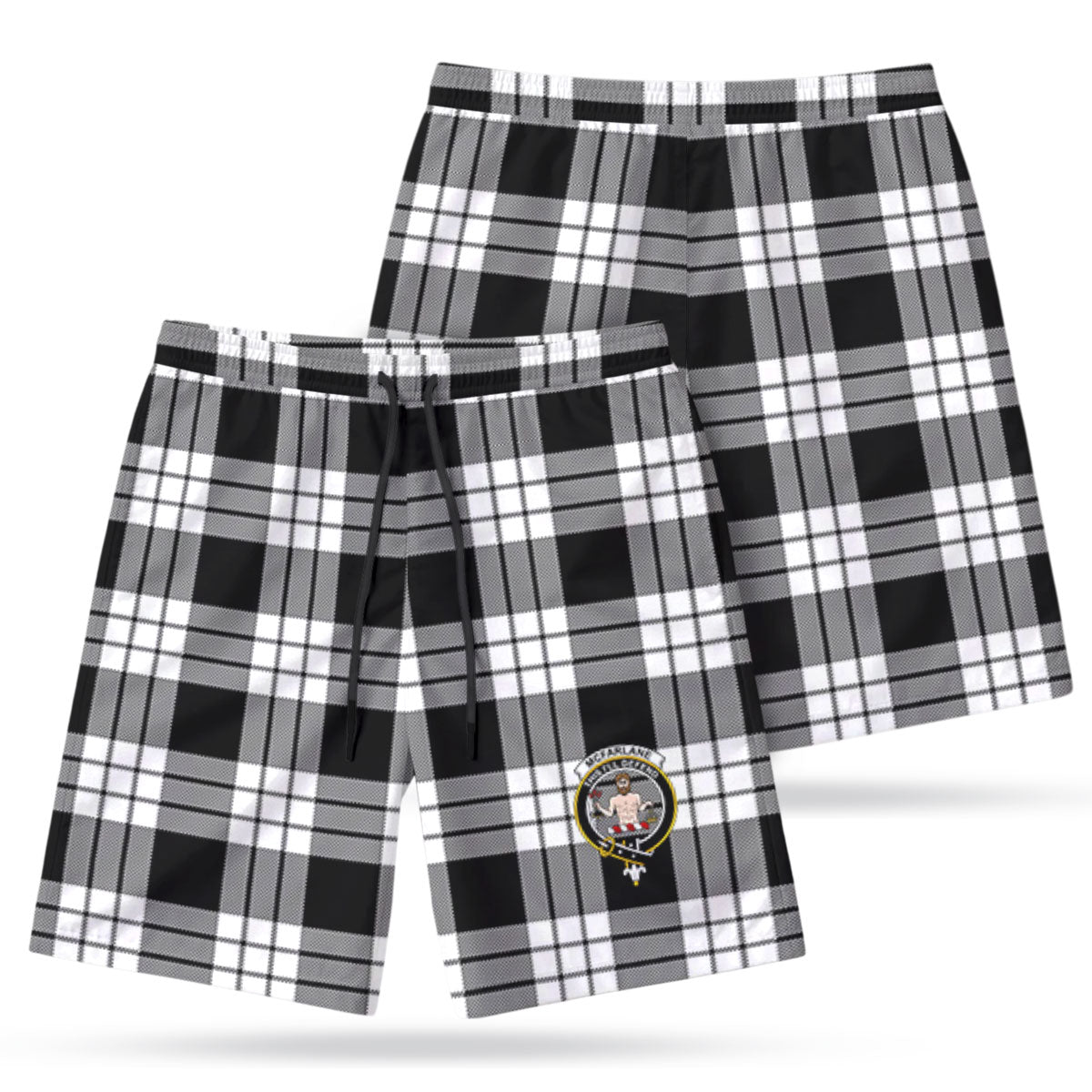 McFarlane Black - White Tartan Crest Men's Beach Shorts