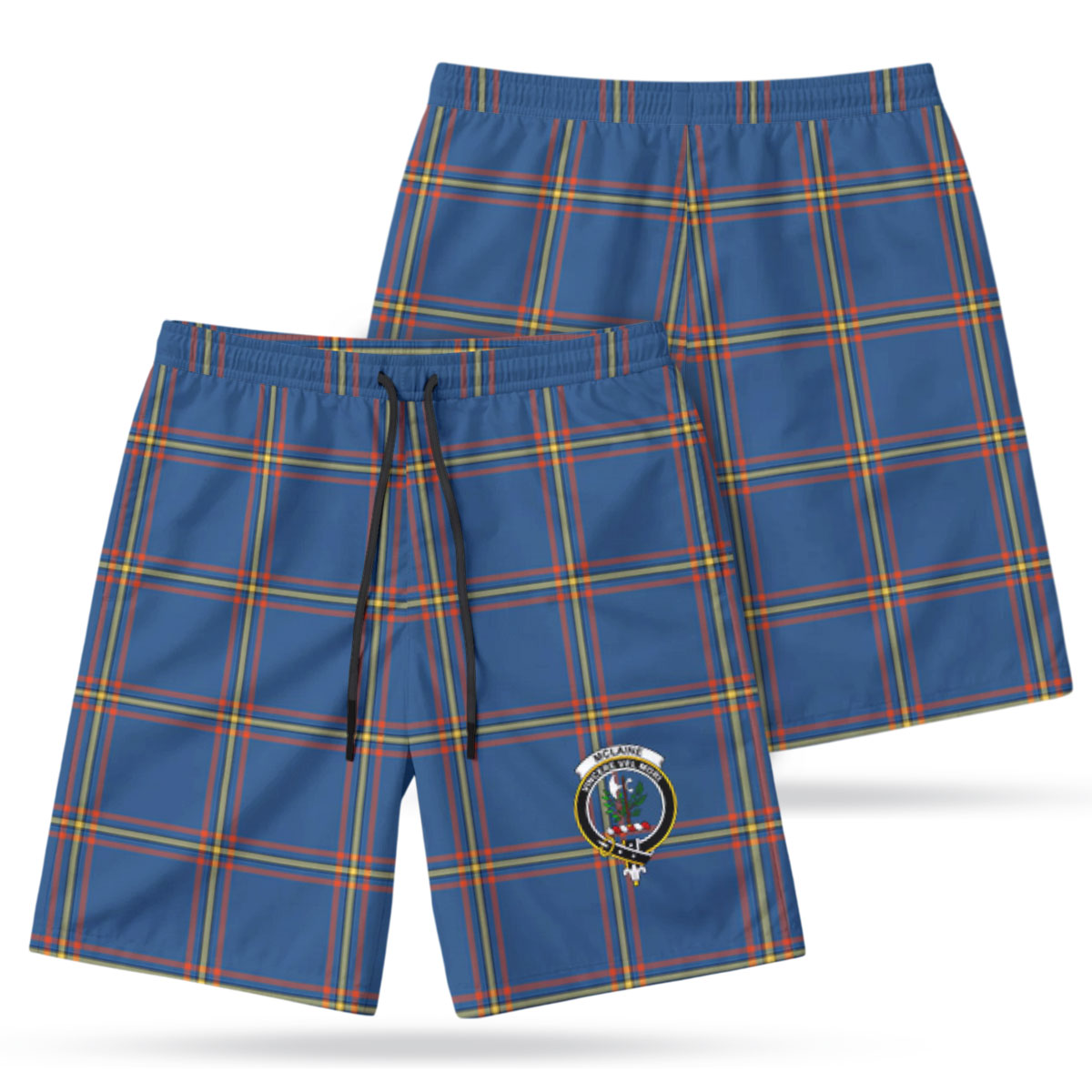 McLaine of Loch Buie Hunting Ancient Tartan Crest Men's Beach Shorts