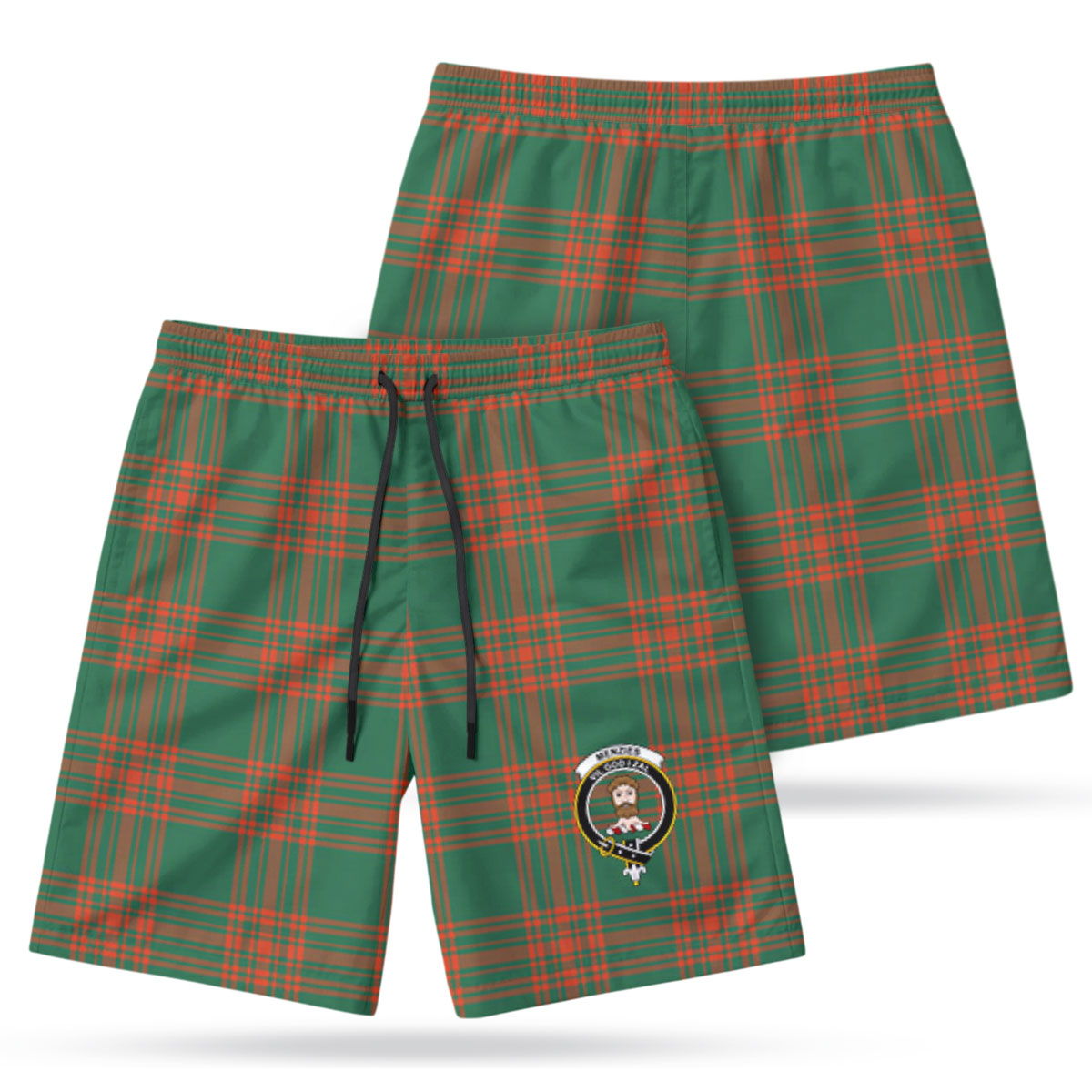 Menzies Green Ancient Tartan Crest Men's Beach Shorts