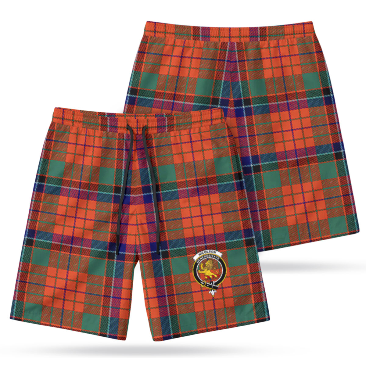 Nicolson Ancient Old Tartan Crest Men's Beach Shorts