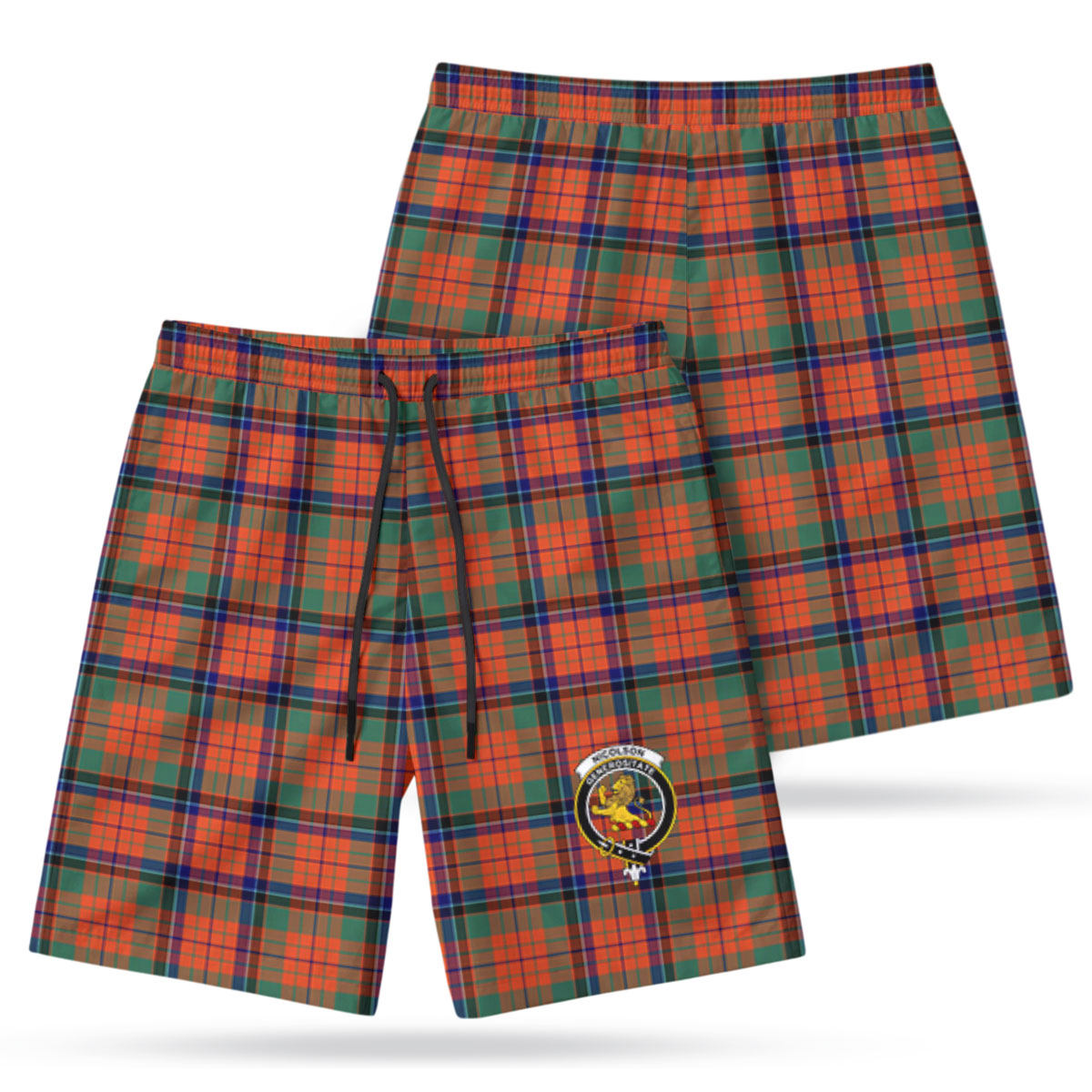 Nicolson Ancient Tartan Crest Men's Beach Shorts