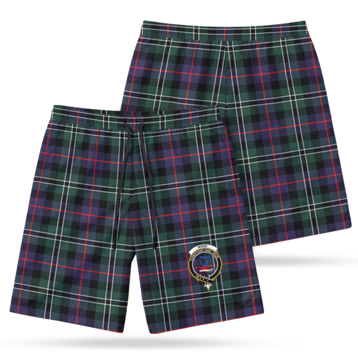 Rose Hunting Modern Tartan Crest Men's Beach Shorts
