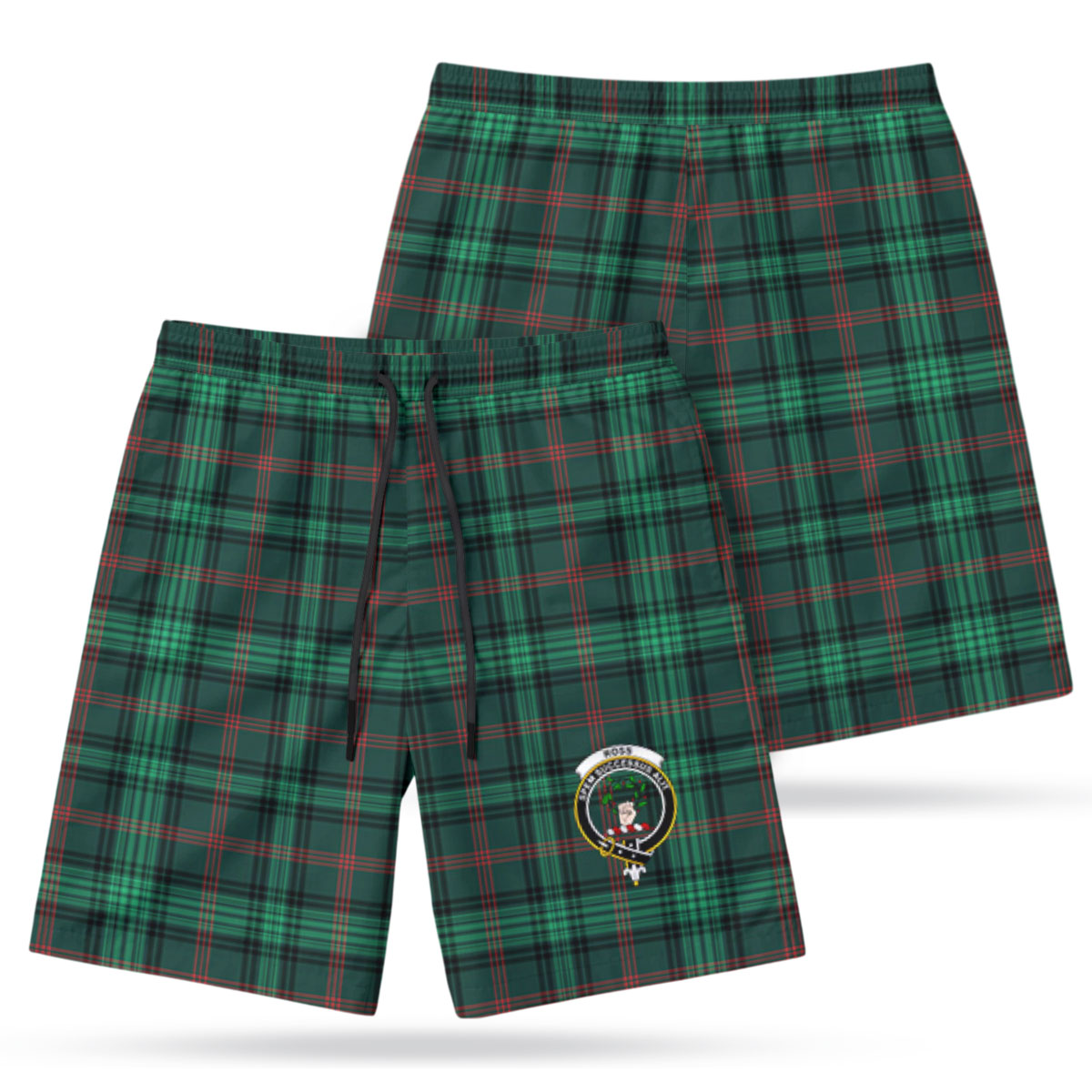 Ross Hunting Modern Tartan Crest Men's Beach Shorts
