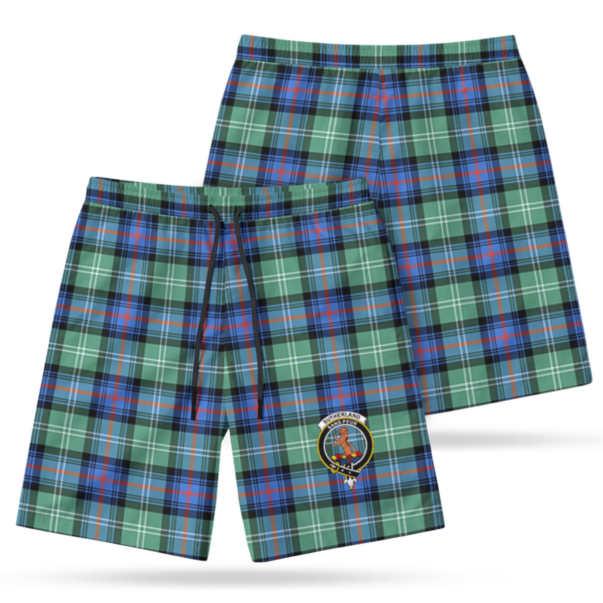 Sutherland Old Ancient Tartan Crest Men's Beach Shorts