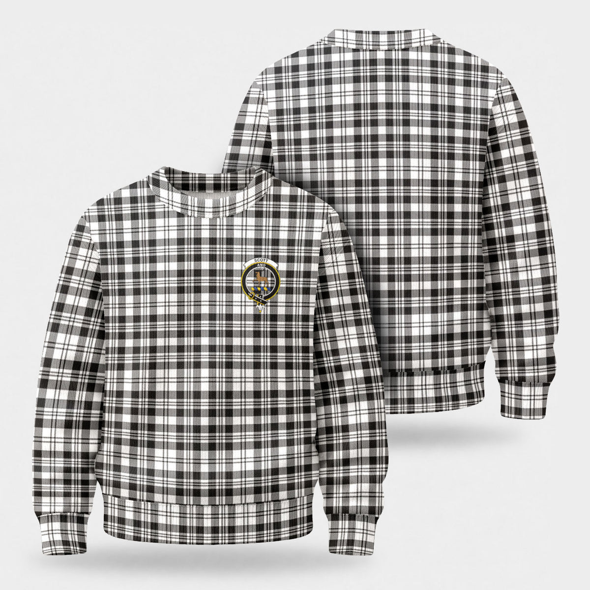 Scott Black & White Modern Tartan Crest Sweater