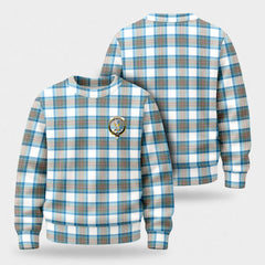 Stewart Muted Blue Tartan Crest Sweater