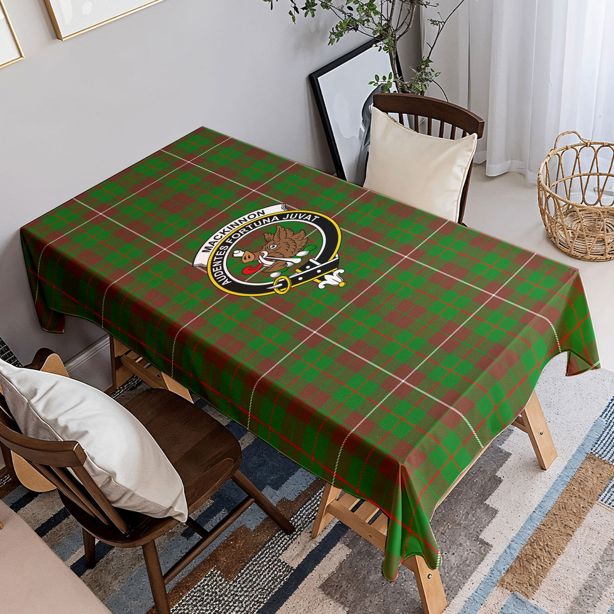 MacKinnon Hunting Modern Tartan Crest Tablecloth
