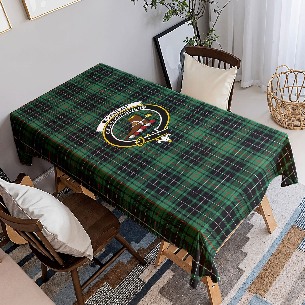 McAulay Hunting Ancient Tartan Crest Tablecloth
