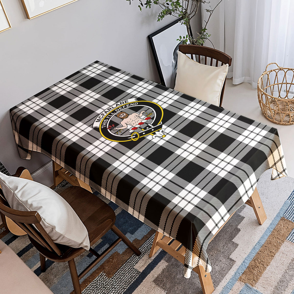McFarlane Black - White Tartan Crest Tablecloth