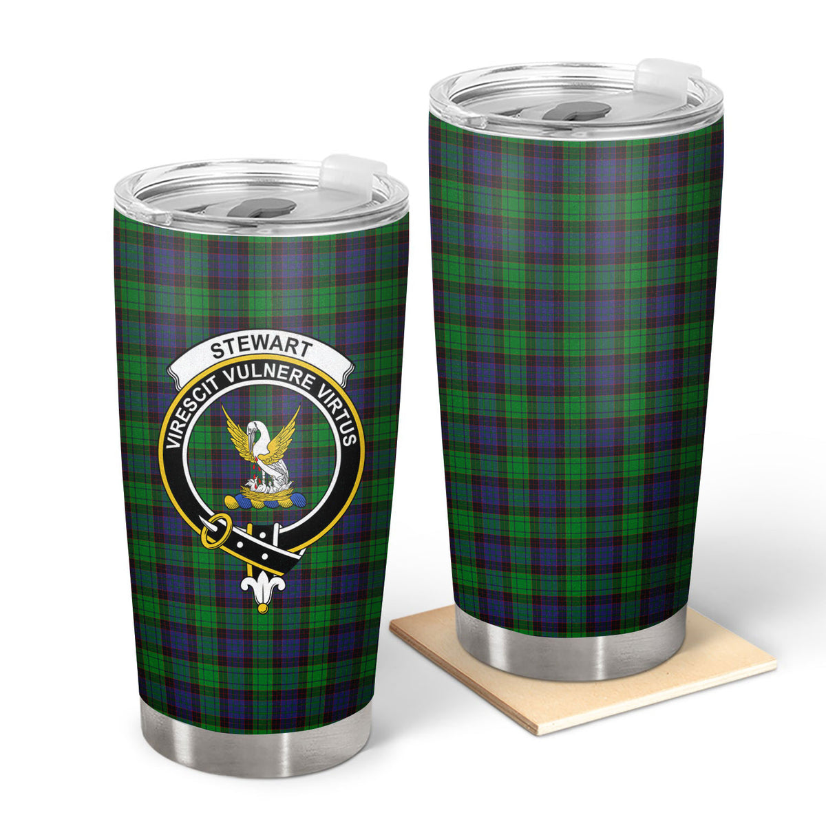 Stewart Old Modern Tartan Crest Tumbler