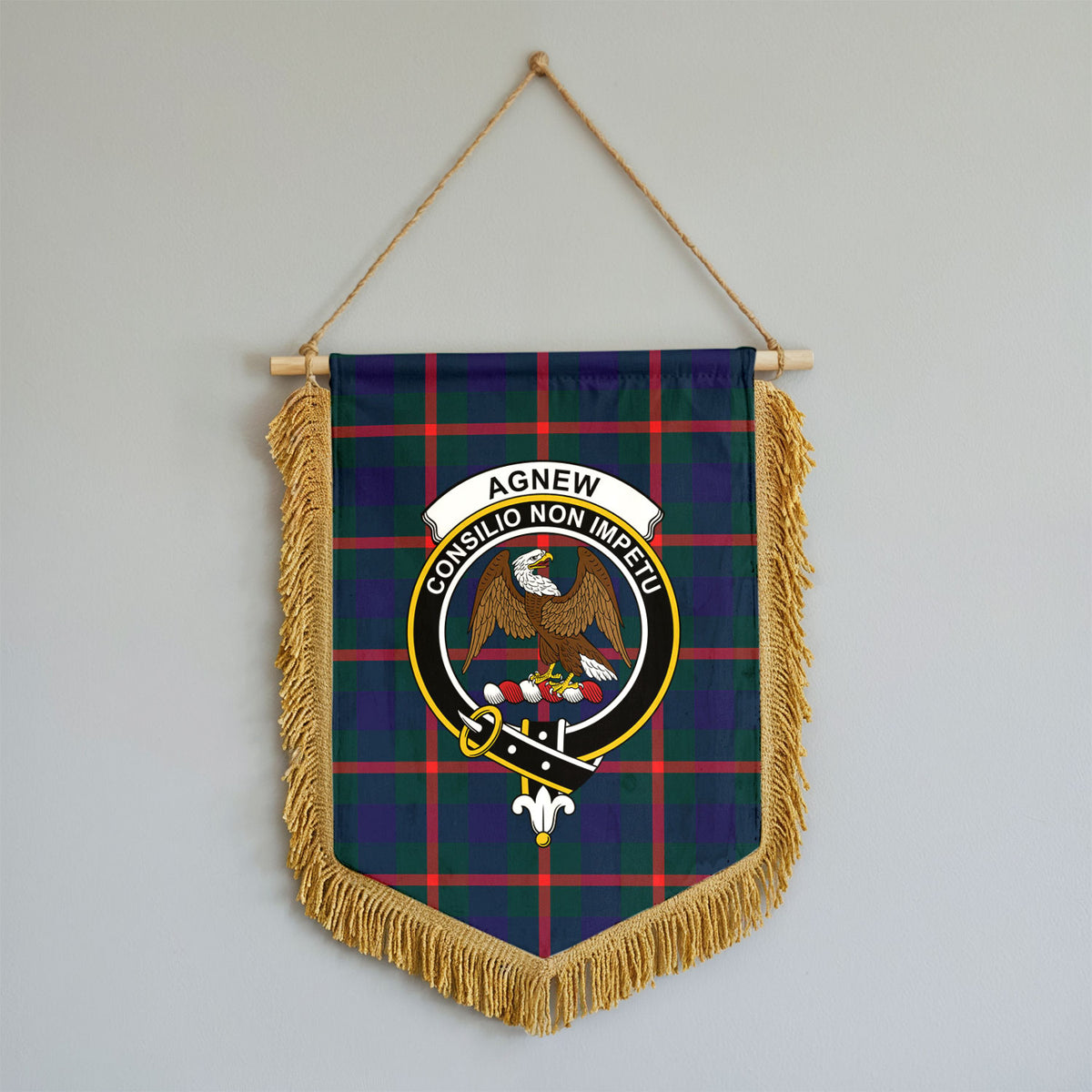 Agnew Modern Tartan Crest Wall Hanging Banner - Wood Pole