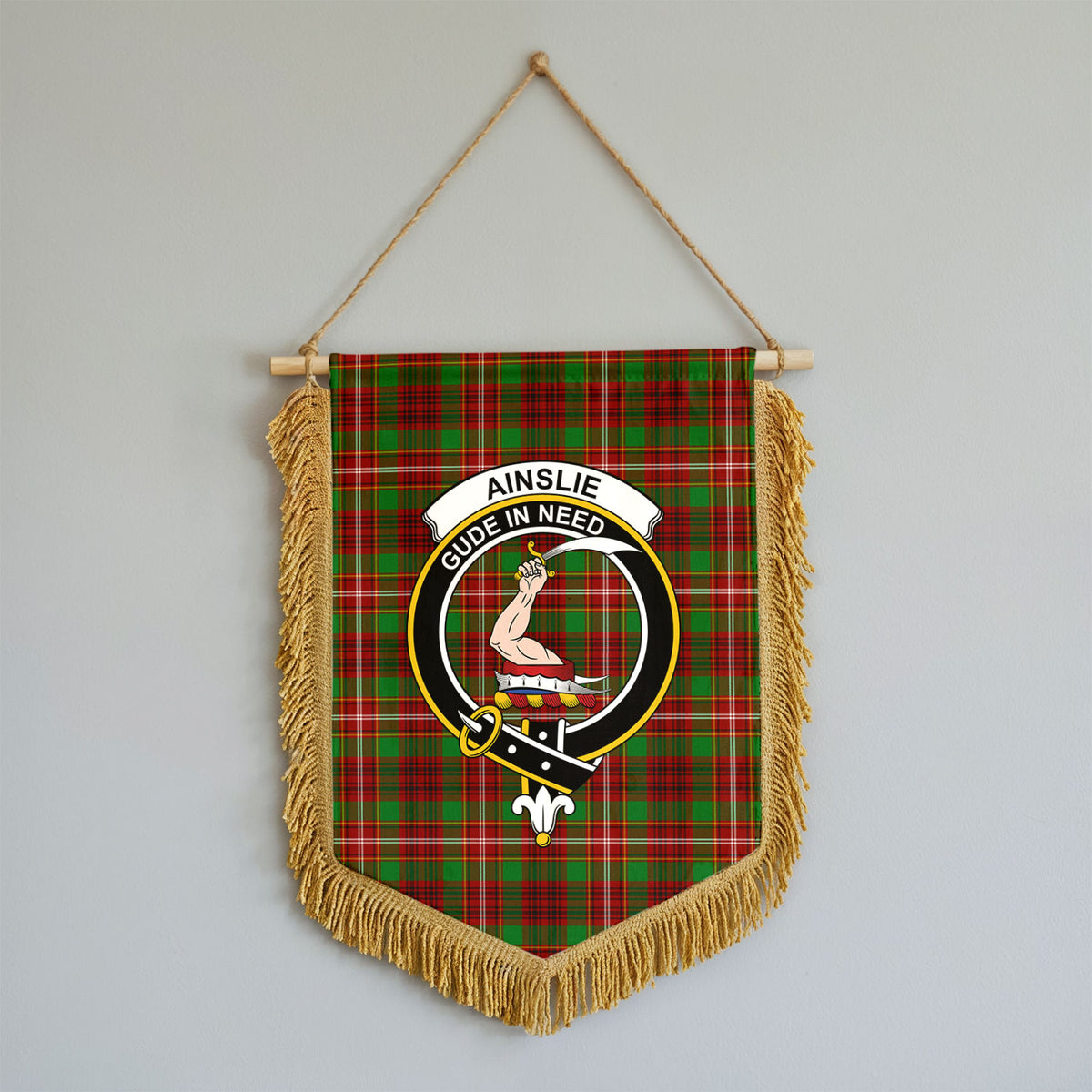 Ainslie Tartan Crest Wall Hanging Banner - Wood Pole