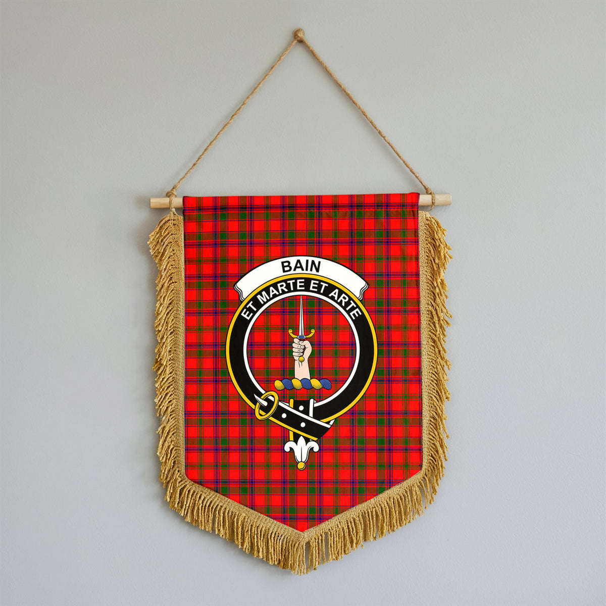 Bain Tartan Crest Wall Hanging Banner - Wood Pole