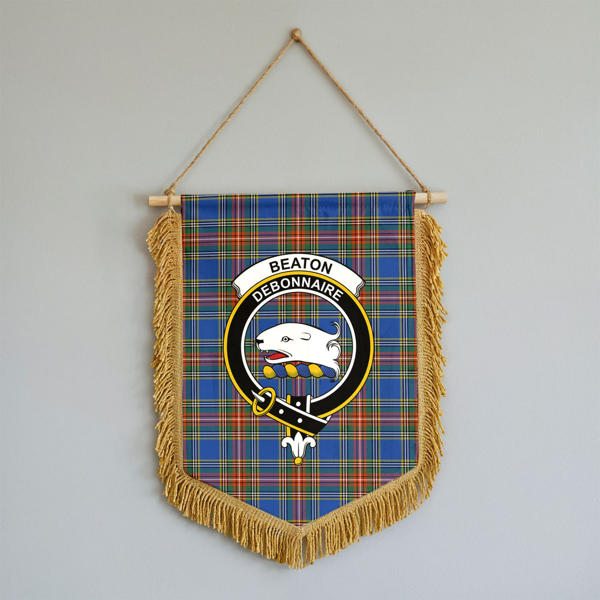 Beaton Ancient Tartan Crest Wall Hanging Banner - Wood Pole