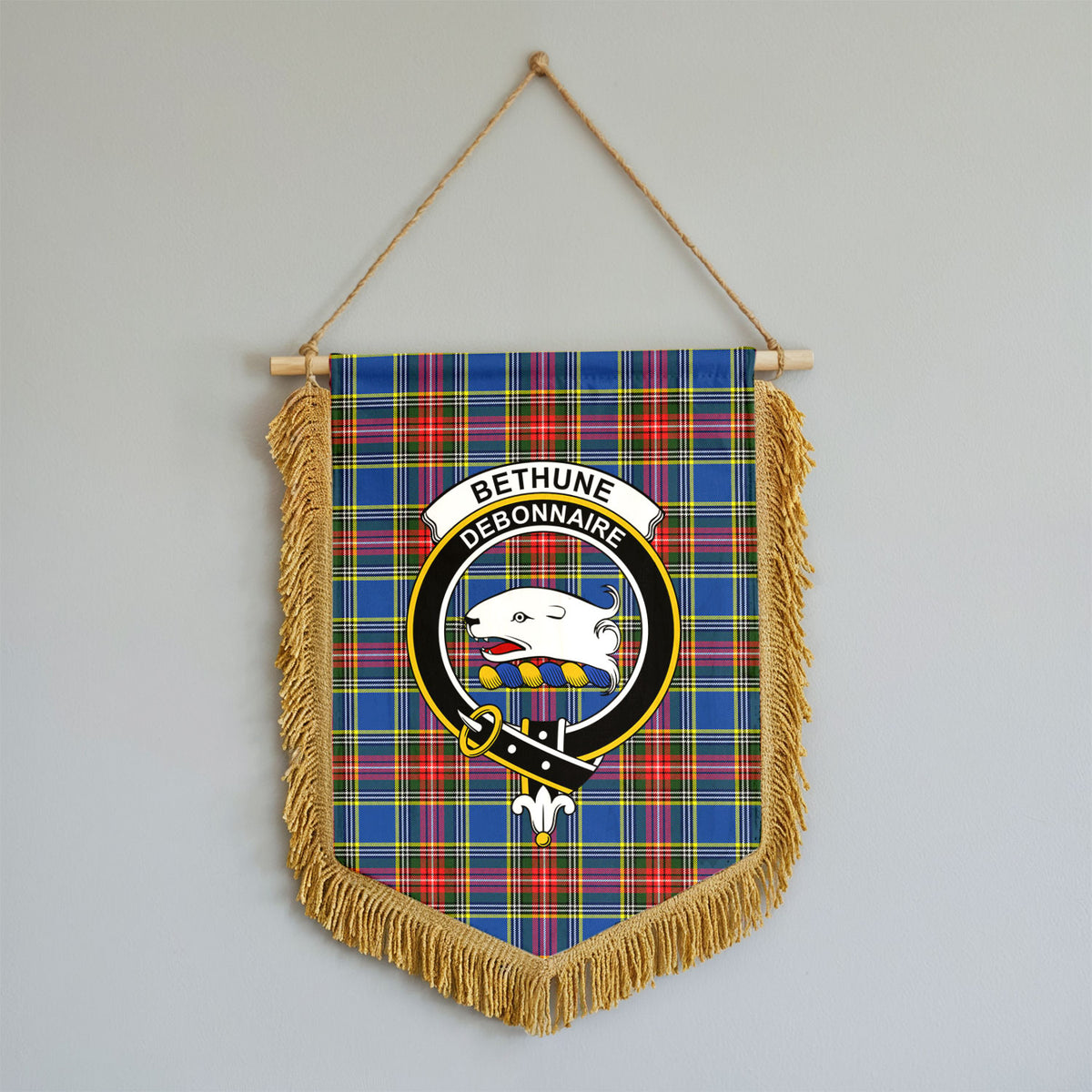 Bethune Modern Tartan Crest Wall Hanging Banner - Wood Pole