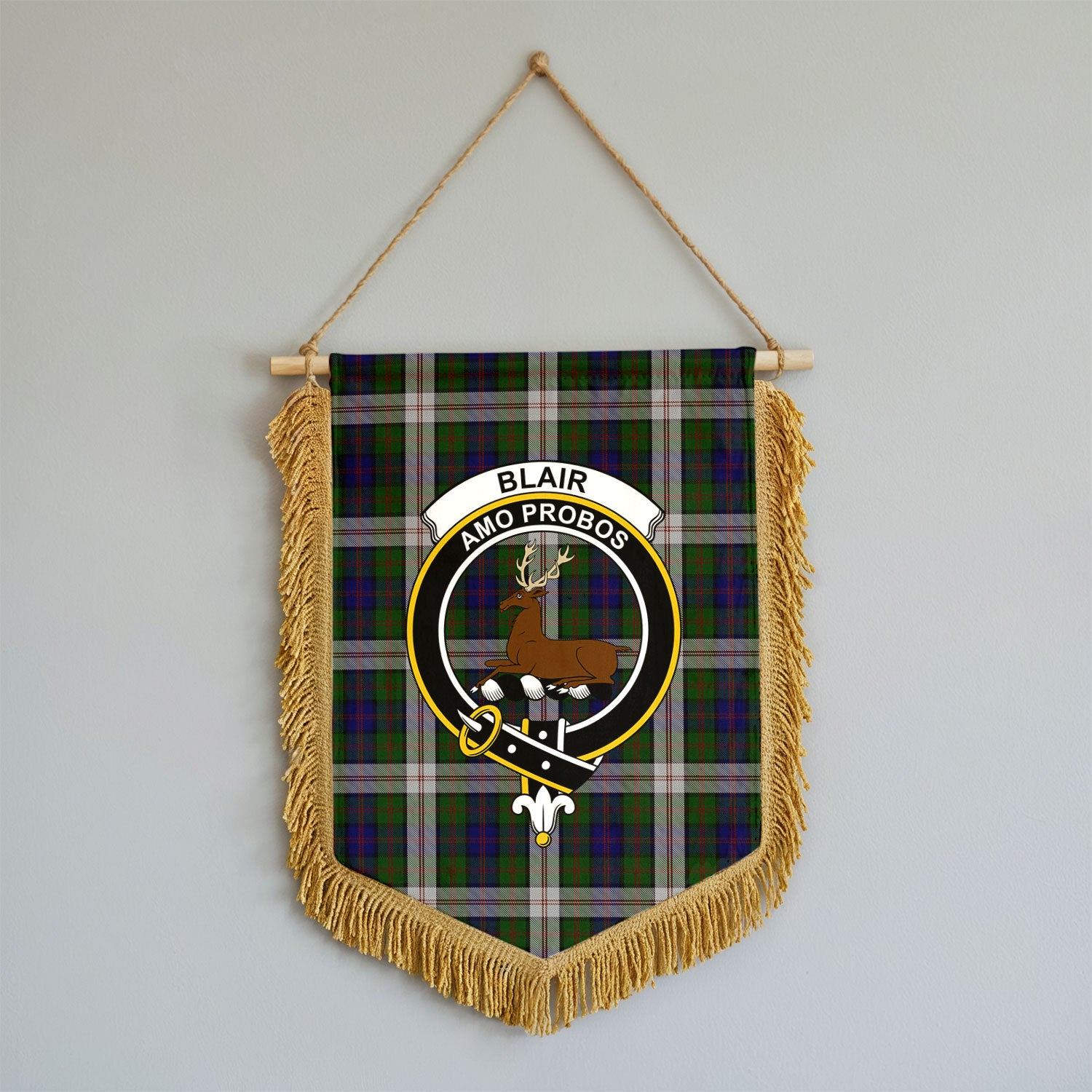 Blair Dress Tartan Crest Wall Hanging Banner - Wood Pole