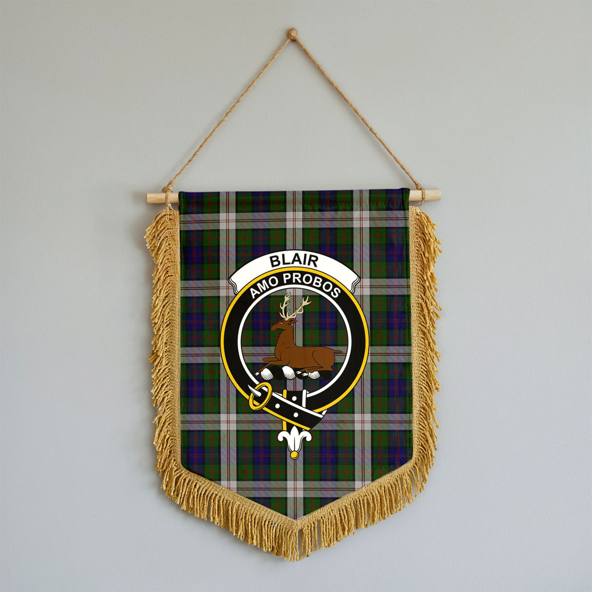 Blair Dress Tartan Crest Wall Hanging Banner - Wood Pole