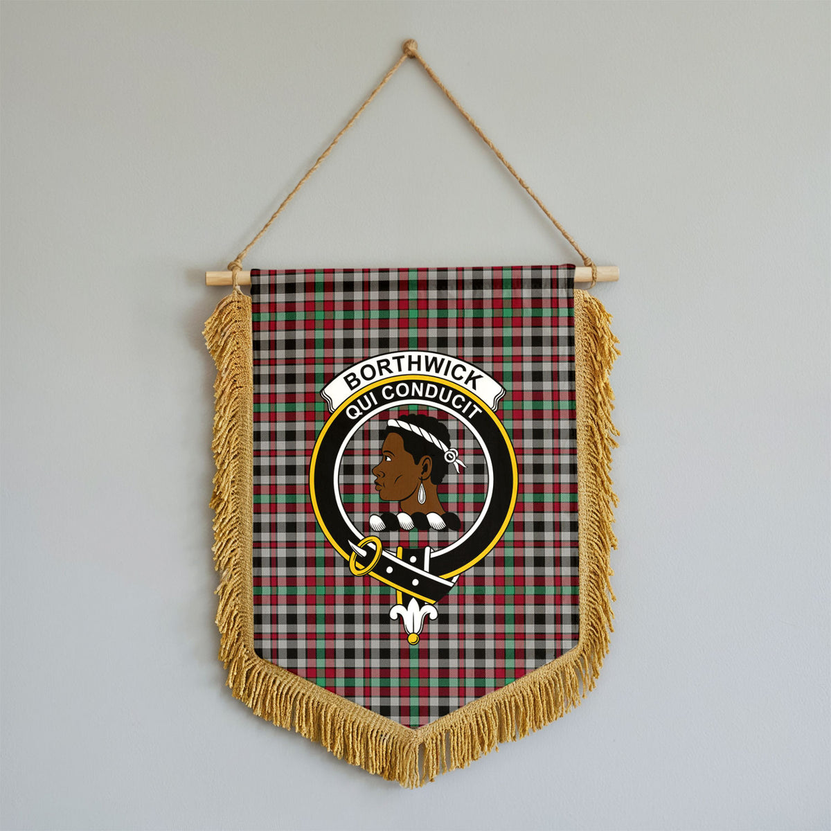 Borthwick Ancient Tartan Crest Wall Hanging Banner - Wood Pole