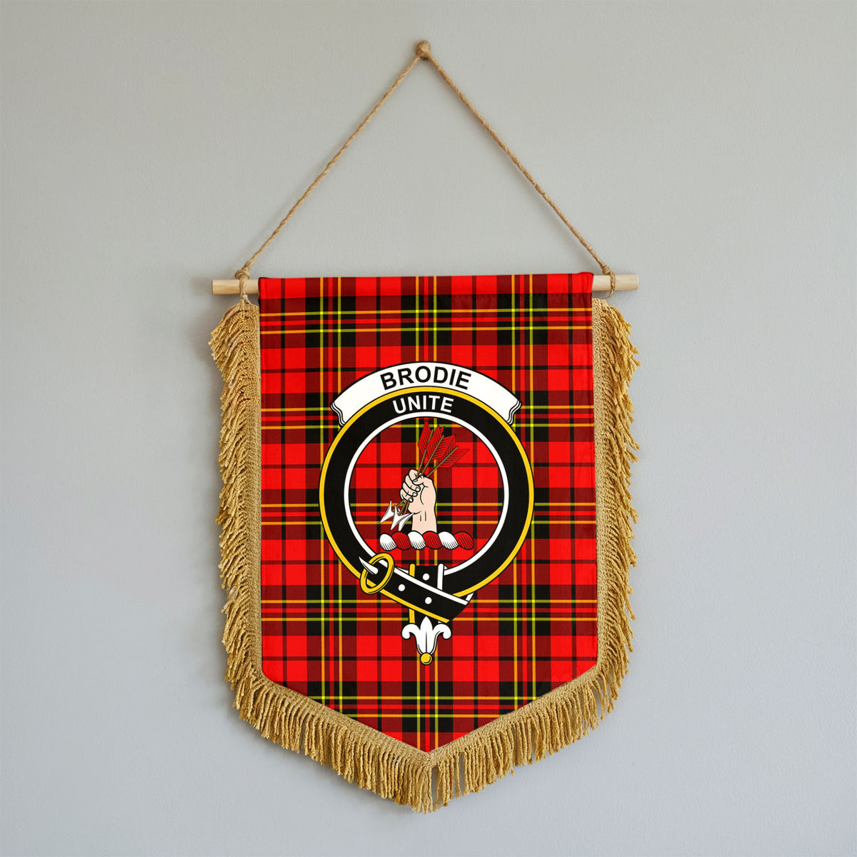 Brodie Modern Tartan Crest Wall Hanging Banner - Wood Pole