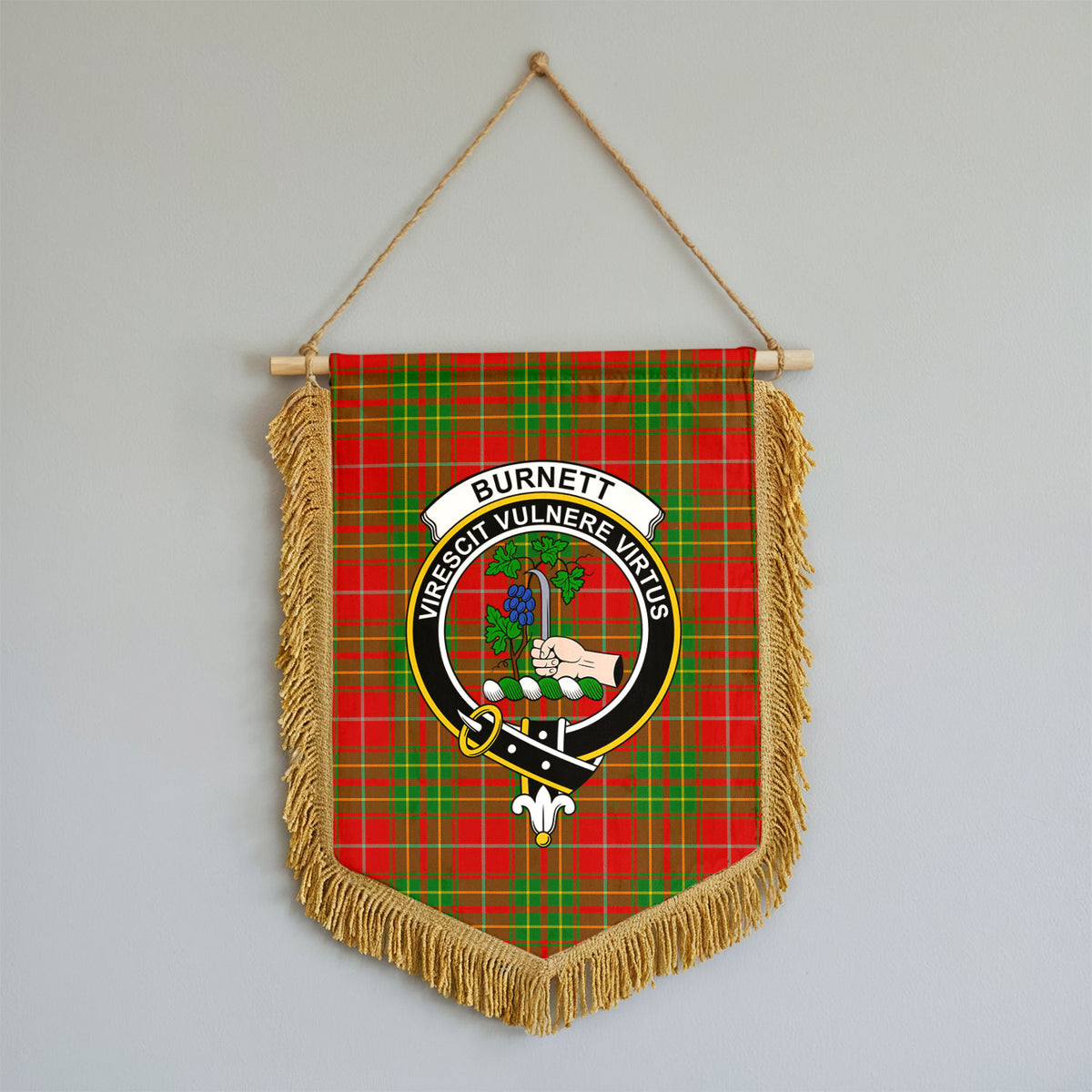 Burnett Ancient Tartan Crest Wall Hanging Banner - Wood Pole