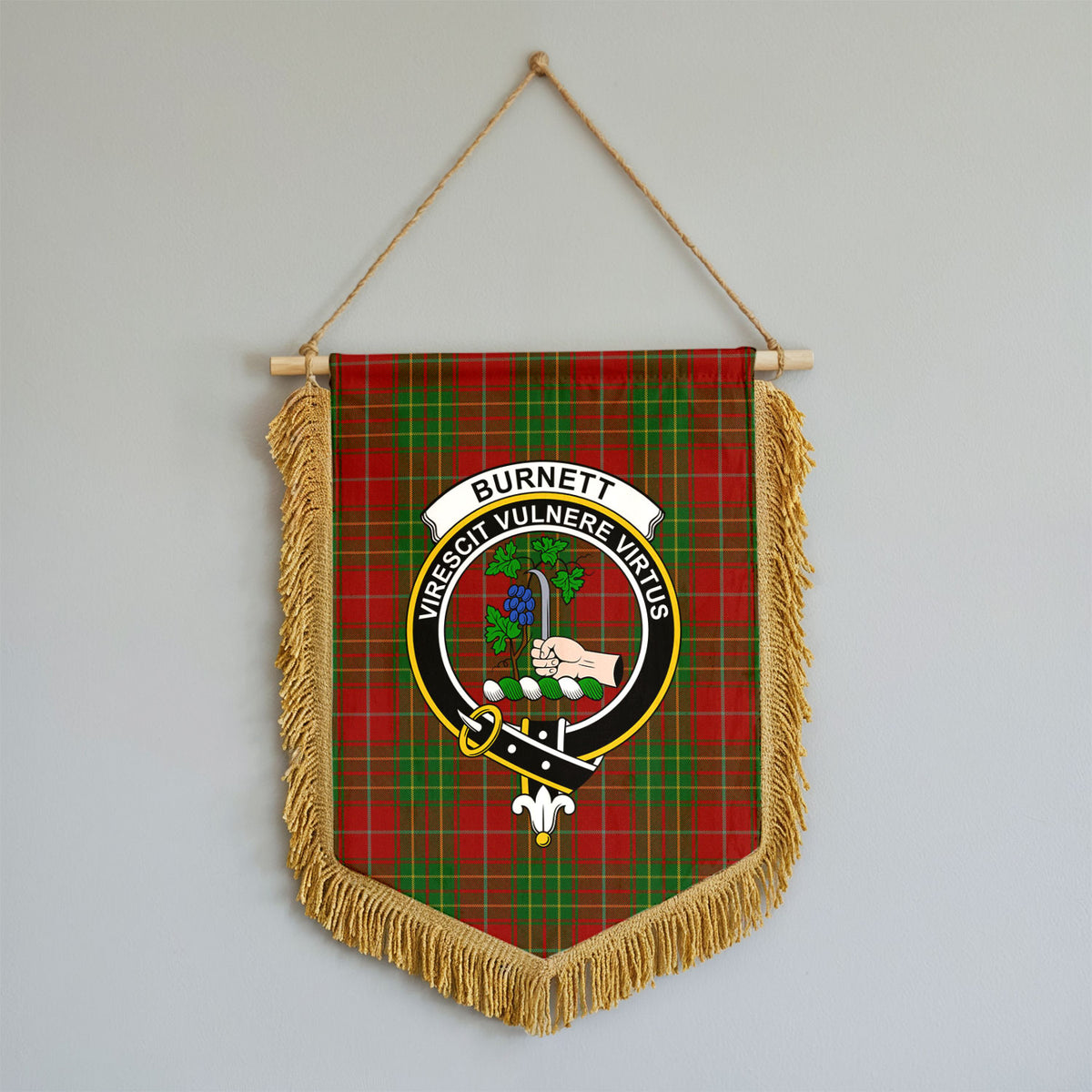 Burnett Tartan Crest Wall Hanging Banner - Wood Pole