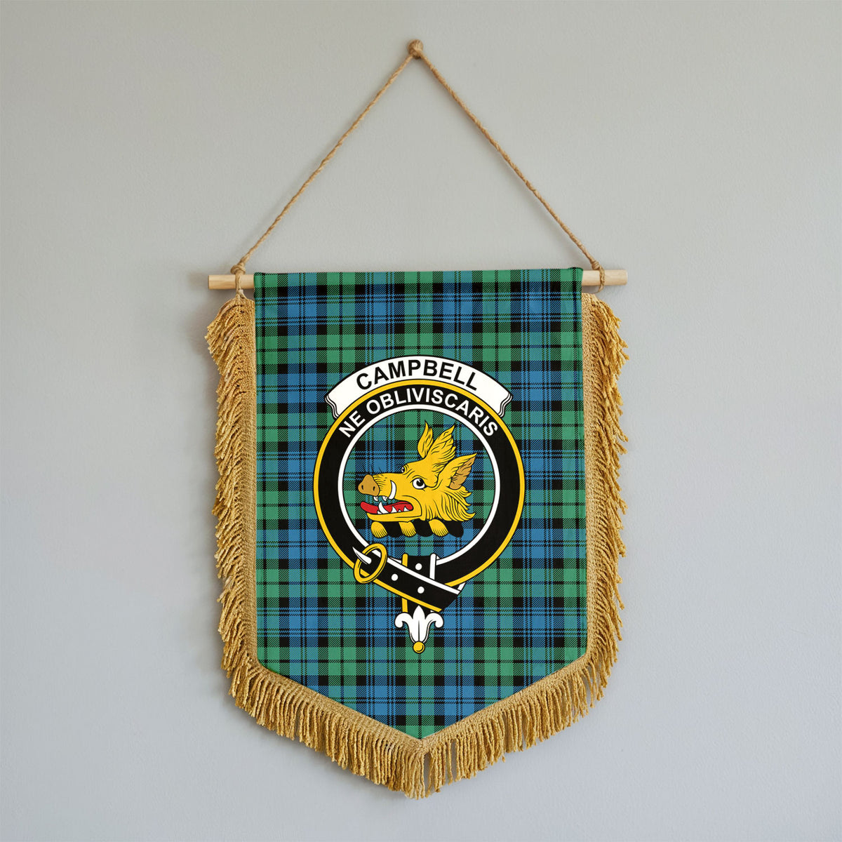 Campbell Ancient 01 Tartan Crest Wall Hanging Banner - Wood Pole