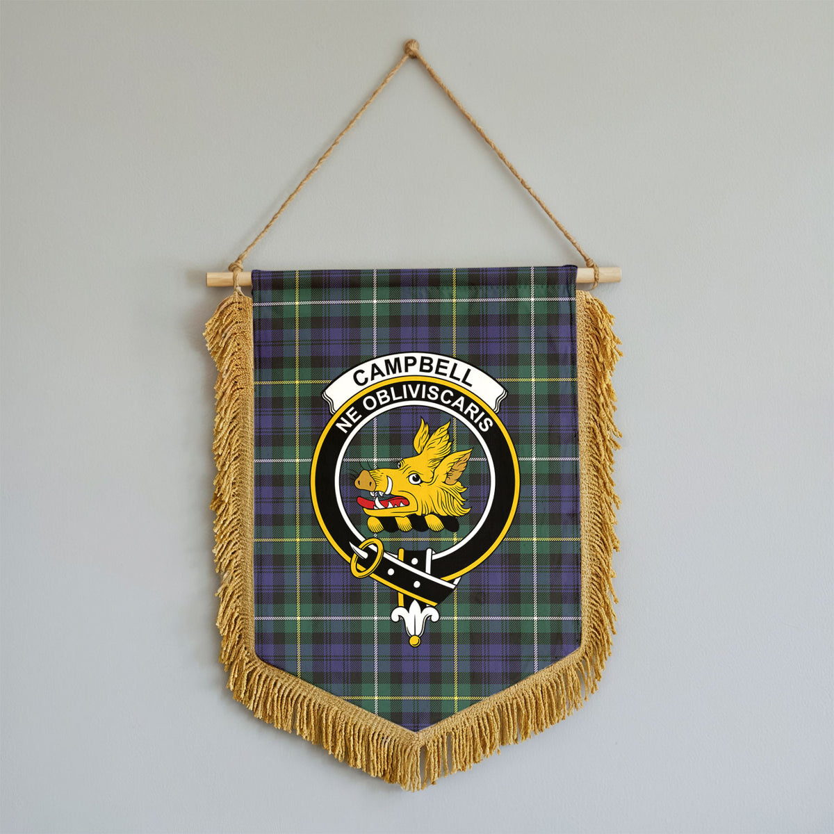 Campbell Argyll Modern Tartan Crest Wall Hanging Banner - Wood Pole