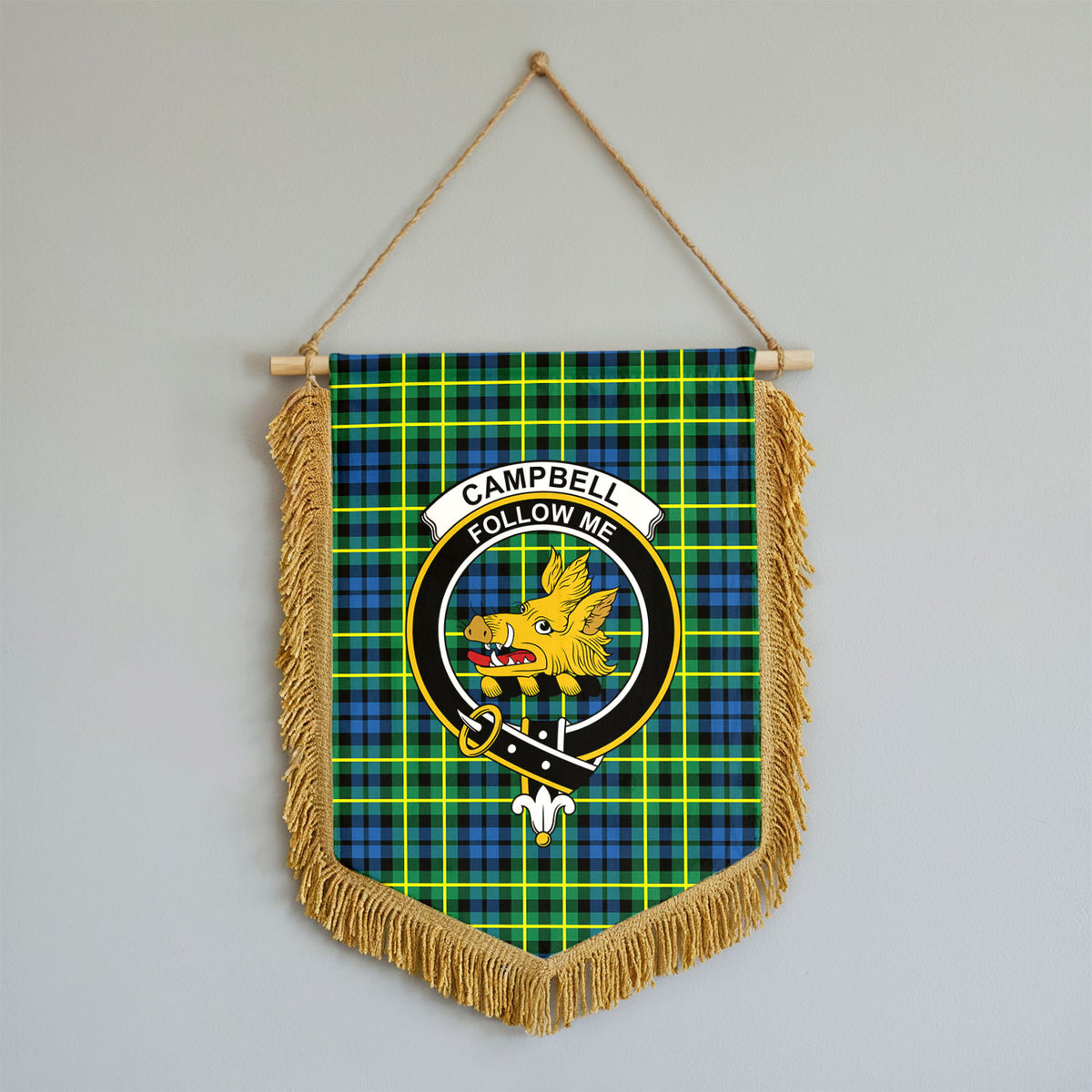 Campbell of Breadalbane Ancient Tartan Crest Wall Hanging Banner - Wood Pole