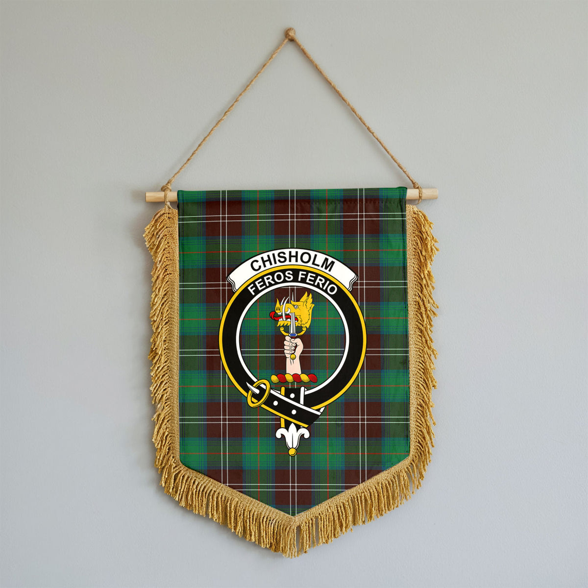 Chisholm Hunting Ancient Tartan Crest Wall Hanging Banner - Wood Pole