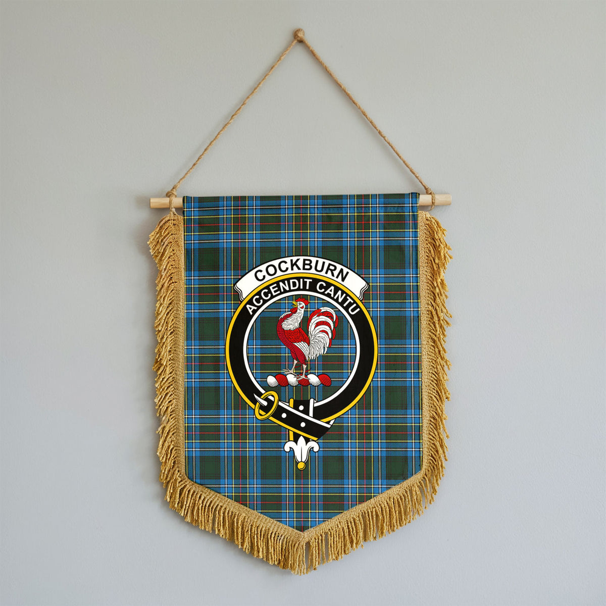 Cockburn Modern Tartan Crest Wall Hanging Banner - Wood Pole