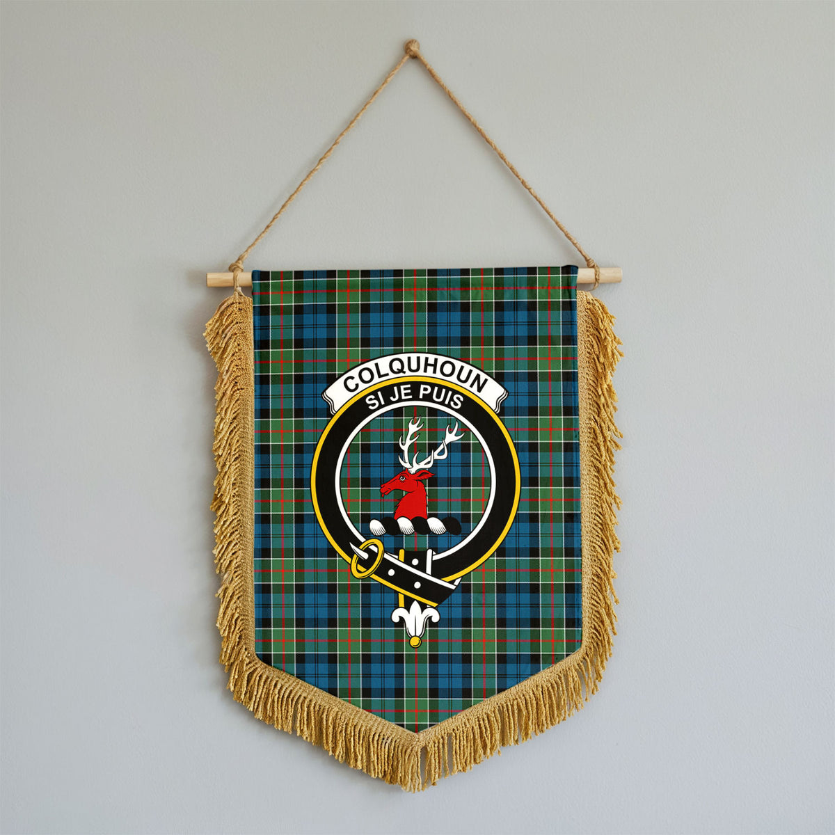 Colquhoun Ancient Tartan Crest Wall Hanging Banner - Wood Pole