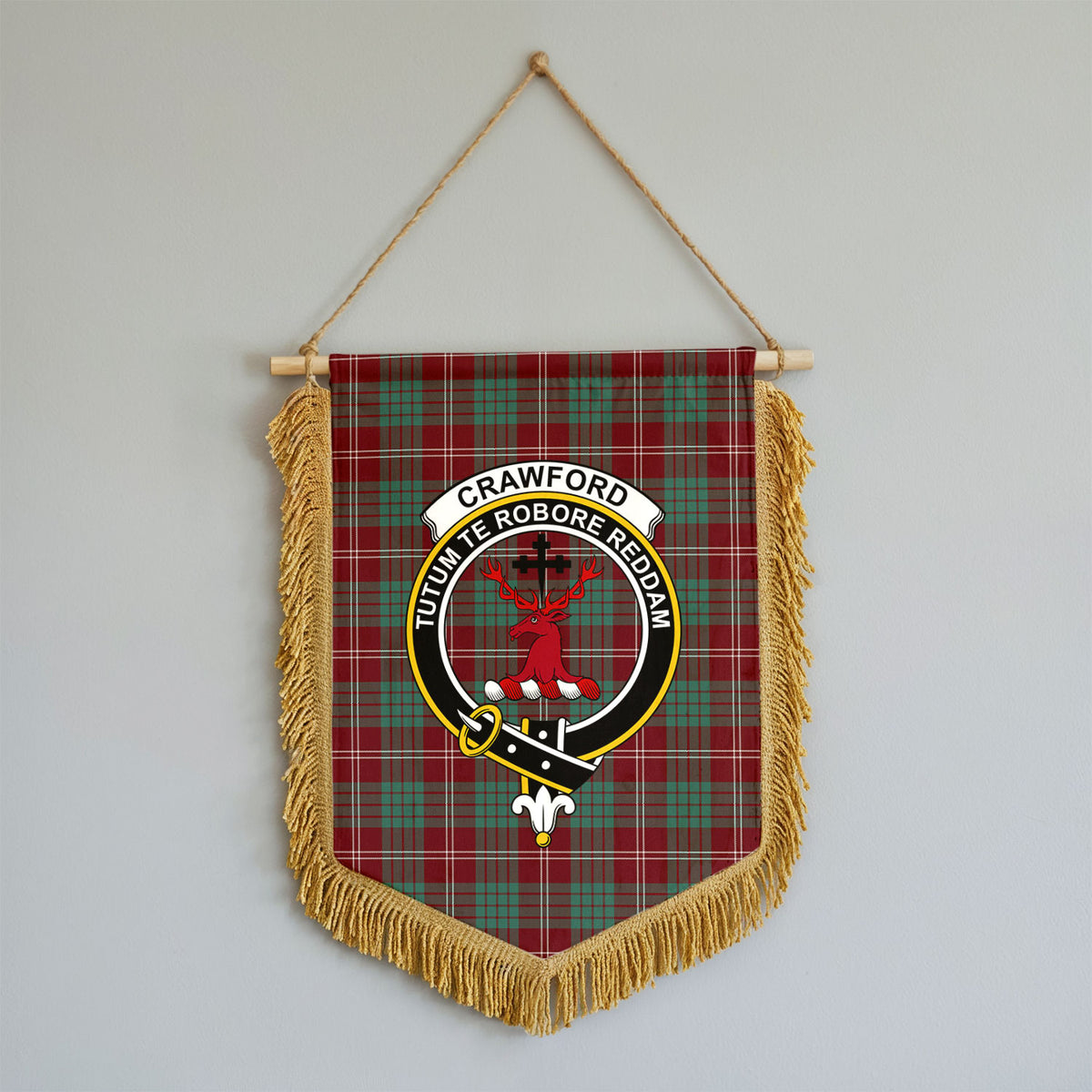 Crawford Modern Tartan Crest Wall Hanging Banner - Wood Pole