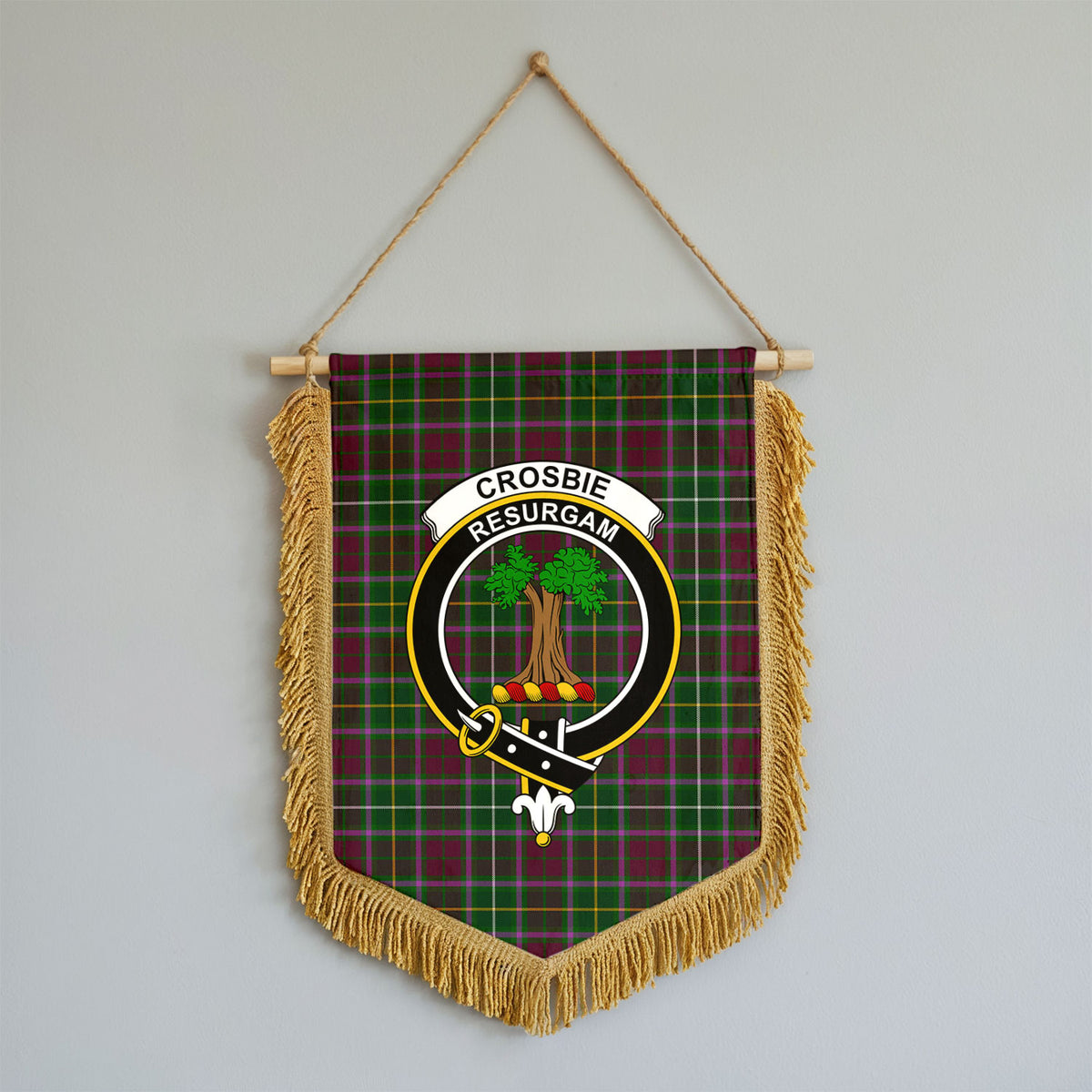 Crosbie Tartan Crest Wall Hanging Banner - Wood Pole