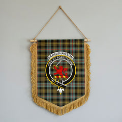 Farquharson Weathered Tartan Crest Wall Hanging Banner - Wood Pole