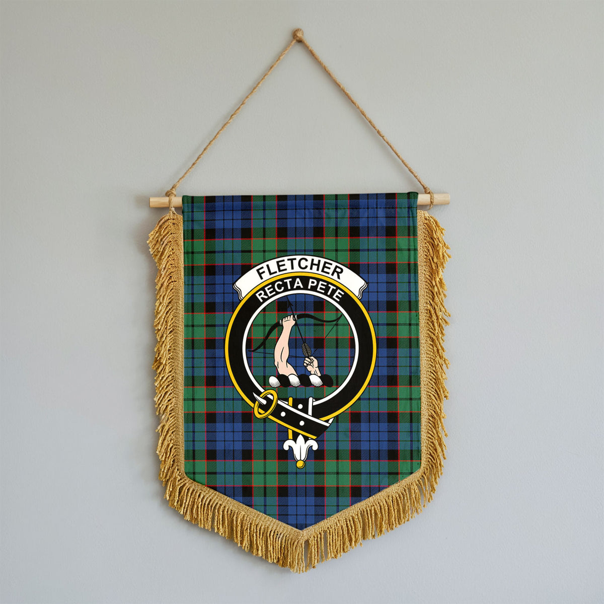 Fletcher Ancient Tartan Crest Wall Hanging Banner - Wood Pole